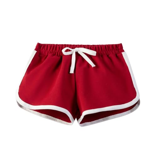 Girls Sweat Athletic Shorts Drawstring Elastic Waist Solid Running Shorts Kids Summer Beach Casual (Red, 11-12 Years)