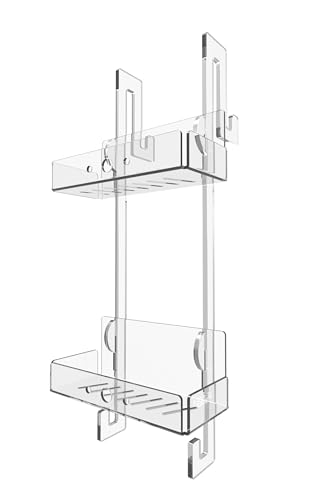 REGPLEX REALIZZIAMO LE TUE IDEE Porta Shampoo Doccia da Appendere - 2 Mensole Porta Shampoo, Plexiglass, Porta Sapone - Design Trasparente, Montaggio Senza Foratura - Accessori Doccia di Alta Qualità