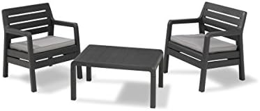 Allibert by Keter Delano 2 Seater Outdoor Garden Furniture Set – Graphite with Grey Cushions