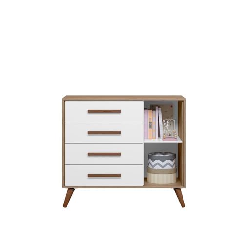 Conjunto Quarto Infantil Retro Guarda Roupa e Comoda Chicago Carvalho Rustico Branco