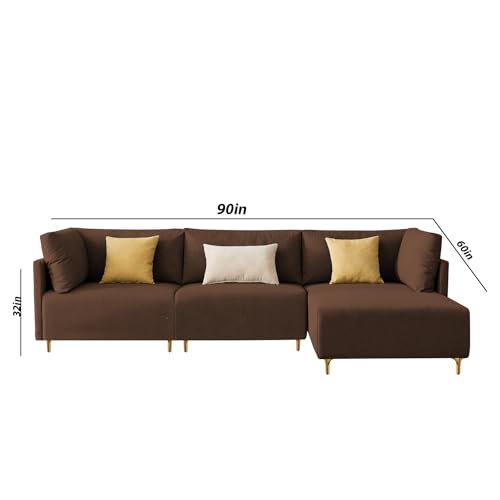 Image of Carina RHS 4 Seater L Shape Sofa Set for Living Room (Brown Fabric) Premium Fabric Sofa