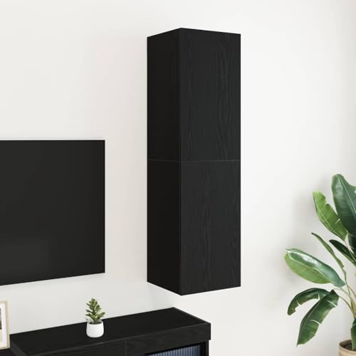 HaoChrymec Mueble de TV de Pared de Madera con Estantes y Puerta Abatible, Diseño Suspendido y Ahorro de Espacio, Adecuado para Salón y Dormitorio, Roble Negro, 30.5 x 30 x 110 cm