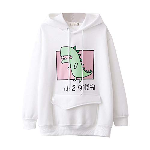 Women's Dinosaur Sweatshirt Long Sleeve Tops Animal Cartoon Cute Hoodies Casual Fashion Pullover Blouse White #TOP16