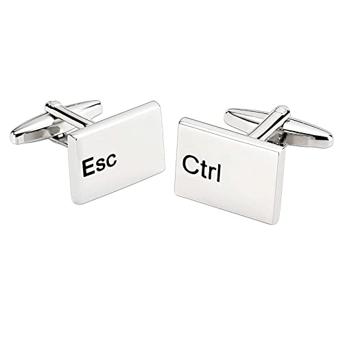 Mancuernillas de moda para hombre de acero inoxidable plateado miniatura 1