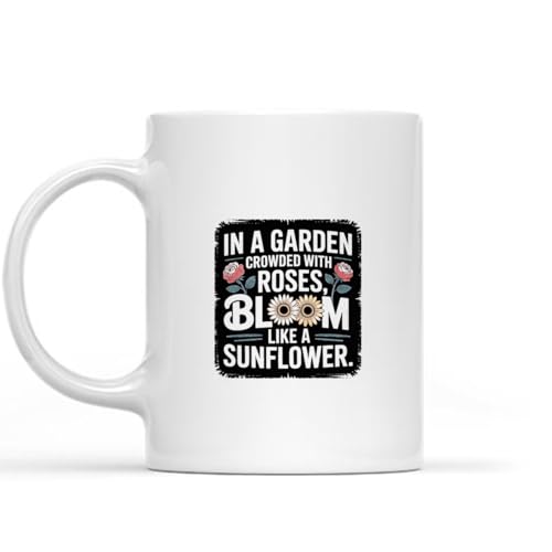 Work Identity Mug Role Excellence Career Design garden crowded roses, bloom like sunflower.