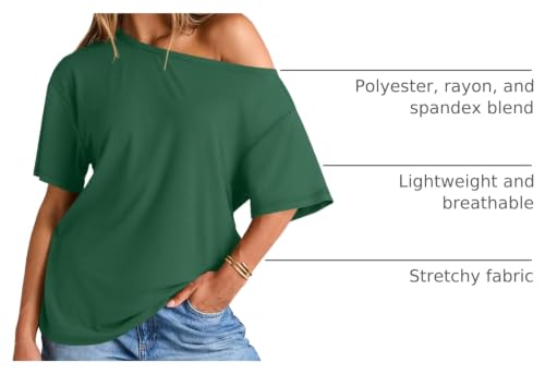 Image of Trendy Queen Womens Off the Shoulder Tops Oversized Summer T-Shirts 2026 | Breathable Strenchy Comfort Material Short Sleeve Basic Oversized Tees Casual Workout Gym Y2k Going Out Clothes