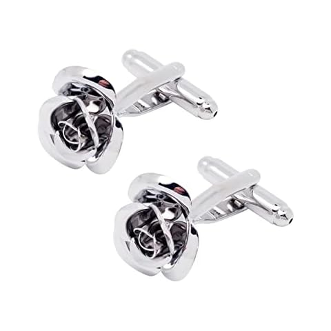Jonwo Rose Flower Women Lady Cufflinks With Gift Box French Shirt Unisex Cuff Link Tuxedo CuffLink Buttons for Business Wedding Birthday (Silver Rose Cufflinks) Cover