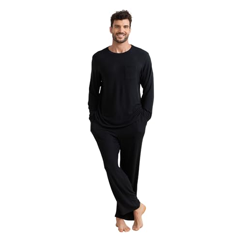 Vulcanodon Mens Pajama Sets, Soft Lounge Pajama for Men Warm Long Sleeve Sleepwear with Pockets