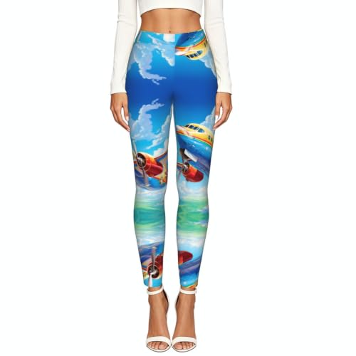 Leggings de compresión de mujer para gimnasio y fitness con estampado de avión original 2