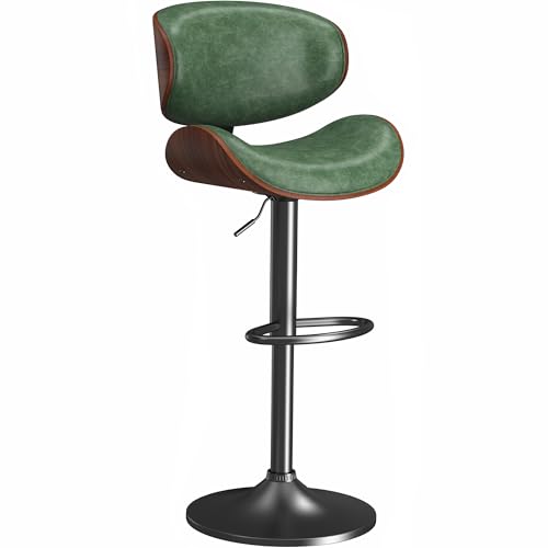 Image of YaFiti Bar Stools, Bar Stools for Kitchen Island with Bentwood Back and Leather Seat, Swivel Bar Stools for Kitchen Counter, Bar, Green, Set of 1, NX NIL1
