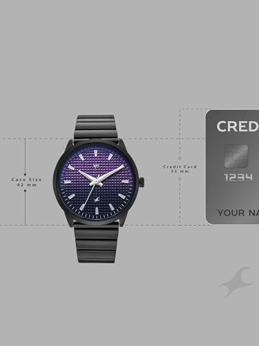 Image of Fastrack Vyb Arcane with Quartz Analog Purple+Black Dial Black Stainless Steel Strap Watch for Men - FV30047NM01W