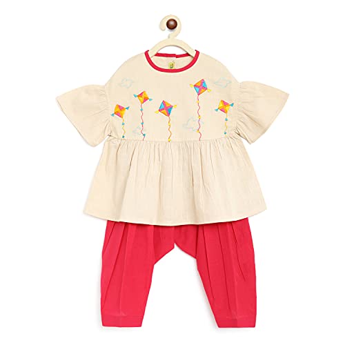 Image of Tiber Taber Girl's Cotton Phulkari Top Set, Ideal for Any Festivals and Cultural Occasion