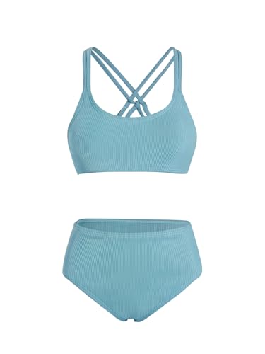 Image of Milumia Girl's 2 Piece Swimsuits Criss Cross Spaghetti Strap Bikini Sets Beachwear Bathing Suit