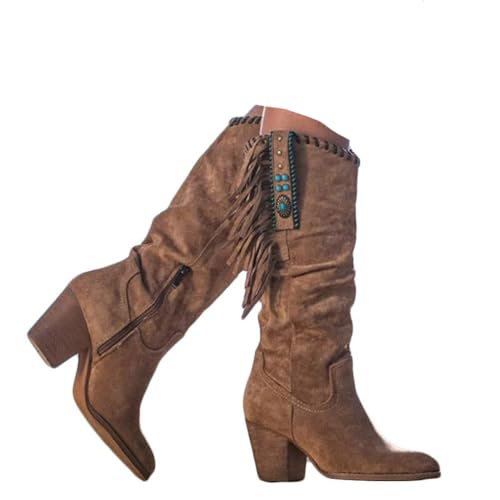 Bottes hautes à franges femme avec talons épais élégants