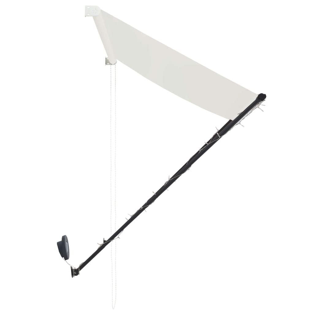 Chowany żagiel przeciwsłoneczny z diodami LED 350 x 150 cm, kremowy, wodoodporny i odporny na promieniowanie UV, na taras, balkon lub do ogrodu, wysokiej jakości tkanina z powłoką PA i ramą