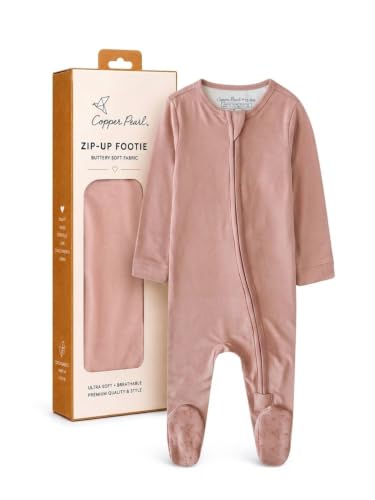 Copper Pearl Zip-Up Footie Baby Pajamas – Soft Newborn Onesies for Boys &amp; Girls, Tag-Free with Two-Way Zipper Baby Sleepers - Pecan, Newborn