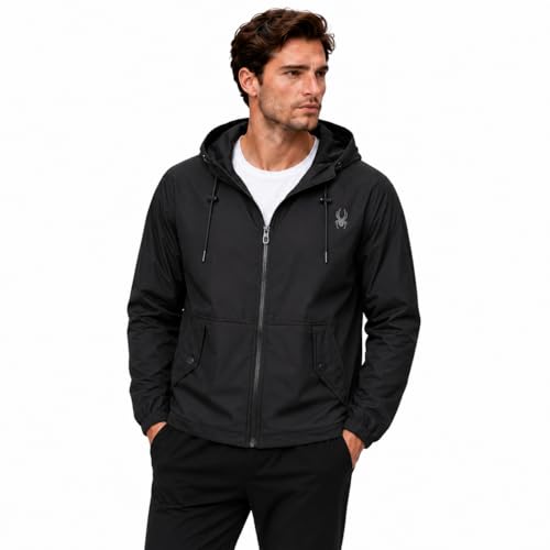 Image of Spyder Mens Windbreaker Jacket - Hooded Lightweight Breathable Hiking | Water Resistant, Full Zip, Everyday Layer for Hiking, Commutes, Travel, Errands, and Cool-Weather Days