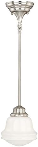 VAXCEL Huntley Satin Nickel Farmhouse Schoolhouse Mini Pendant Ceiling Light White Glass