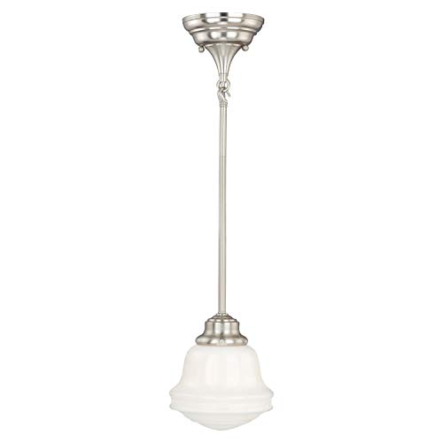 Vaxcel Huntley Satin Nickel Farmhouse Schoolhouse Mini Pendant Ceiling Light White Glass #TOP15