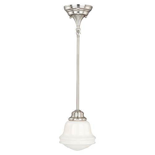 VAXCEL Huntley Satin Nickel Farmhouse Schoolhouse Mini Pendant Ceiling Light White Glass #1