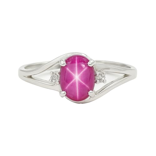 Sterling Silver Star Sapphire Ring, Oval Lab Created Gemstone, Promise Ring with Cz Diamonds, Blue And Pink Star Sapphire Ring