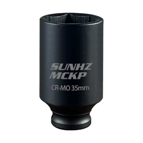 SUNHZMCKP 1/2 Inch Drive Impact Socket Metric 35 mm Deep 6 Point Socket CR-MO Axle Nut Impact Grade Socket for Easy Removal