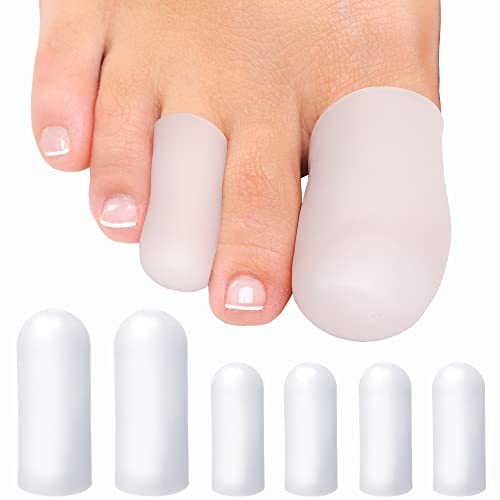 Image of Homergy Soft Gel Toe Caps with Healing Coconut Oil - 6 Reusable Small & Big Toe Protectors for Ingrown or Missing Toenails, Corns, Calluses & Blister Relief