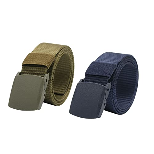 2 Pcs Adjustable Canvas Waist Belt for Men Lightweight Outdoor Training Band Plastic Buckle Exploration Webbing (Green Dark Blue)