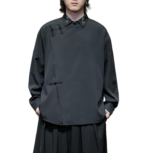 Chemise manches longues homme style chinois col carré coupe décontractée vêtement rétro quotidien
