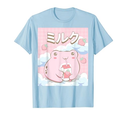 Cottagecore Aesthetic Kawaii Frog Japanese Strawberry Milk Tシャツ