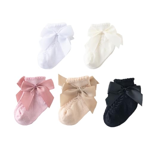Baby Girls' Socks - Toddler Ankle Socks, Infant Princess Bow Mesh, Breathable Casual Lace, 5 Pairs2