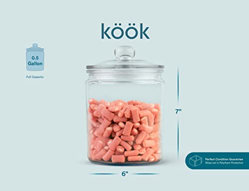Kook Glass Kitchen Jars, Food & Cookie Storage Containers For Pantry, Bathroom Apothecary Canisters, Airtight Lids, Dishwasher Safe, With Chalk And Labels, 1/2 Gallon, Set Of 2 #TOP6
