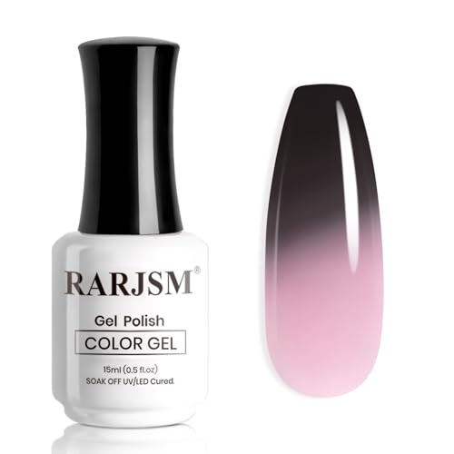 RARJSM Color Changing Gel Nail Polish Nude Light Pink to Black Thermal Mood Temperature Change Ombre...