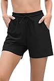 ALove Women Swim Shorts Boy Leg High Waisted Swimming Boardshorts Swimwear Bottom Black