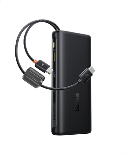 Image of Baseus 25000mAh Power Bank, CCC Certified 145W Laptop Portable Charger with Dual Built-in USB-C Cables, PD3.1 Fast Charging Battery Pack for MacBook Pro /Air,iPhone 17 /16 Series Galaxy S25 /S24