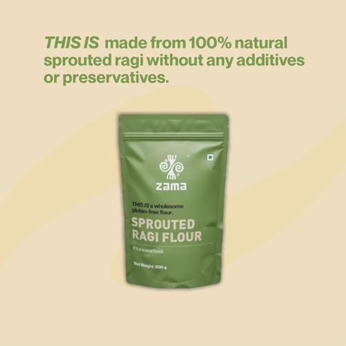 Image of Zama Organics Sprouted Ragi Flour 1kg | Organically Grown Natural Nachni Atta | Gluten Free Finger Millet Flour | No Additives or Preservatives | Low Glycemic Index
