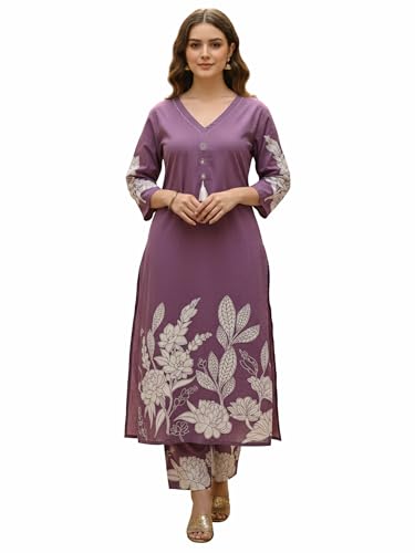 Image of INDO ERA Women's Pure Cotton Floral Printed Straight Kurta & Pant Set (IEAI12023)