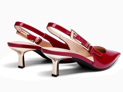 Image of Coutgo Womens Slingback Kitten Heels Closed Pointed Toe Pumps Buckle Strap Wedding Party Dress Shoes