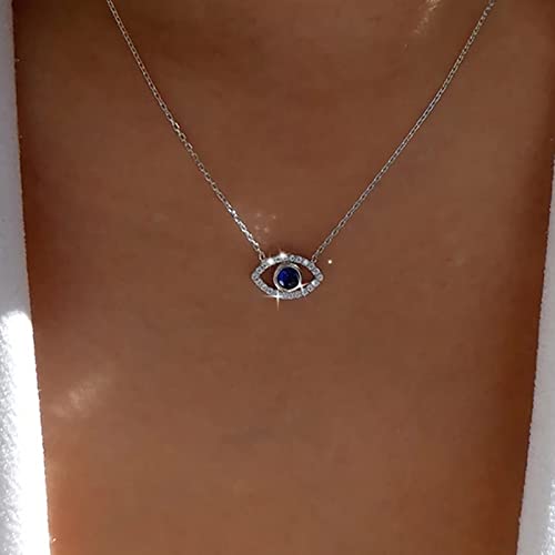 TseenYi Cz Mal Ojo Collar Plata Mal Ojo Colgante Collar Piedras Preciosas Azul Gargantilla Collar Diamantes Imitación Brillante Ojo Colgante Cadena Joyería Para Las Mujeres Niñas Regalos
