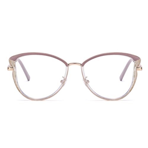 Image of LJCZKA Blue Light Blocking Glasses for Women Cat Eye Computer Gaming Eyeglasses Cateye Metal Frame Anti Eyestrain Clear Lens