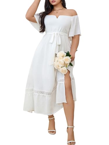 RWJ Women's V Neck Plus Size Wedding Guest Maxi Dress with Belt