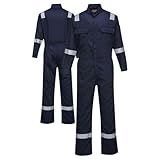 Safety-line Professional Navy Cotton Coverall, High-Visibility Reflective Stripes, Industrial Workwear with Multiple Pockets