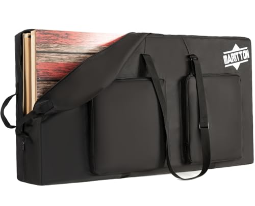 MARITTON Cornhole Carrying Case Fits 4 x 2 Regulation Size Board with Protective Padded Foam and Two large pockets for Cornhole bags. (BLACK)