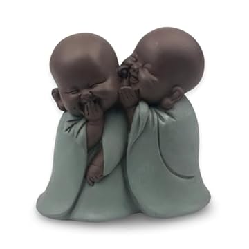 Statuetta Bonze sussurrante, portafortuna, decorazione Zen e Feng Shui, per creare un'atmosfera rilassante e spirituale, idea regalo, altezza: 12 cm, verde e marrone, Zen'Light