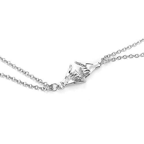 Pinky Promise Matching Couple Necklaces Best Friend Necklaces 2 Pieces for Boyfriend Girlfriend Jewelry Gift (Silver Color)