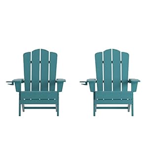 Taylor Logan Nellis Adirondack Chair with Cup Holder Weather Resistant HDPE Adirondack Chair in Blue Set of 2