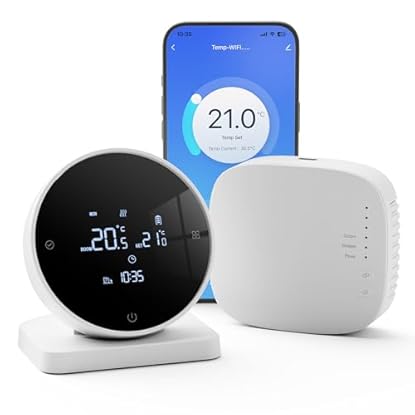 Foto di Termostato Caldaia Wifi a Batteria, Cronotermostato Smart per Riscaldamento a Pavimento ad Acqua, Vaconoff Tuya Termostato Wireless, Programmazione Giornaliera, Raffreddamento e Riscaldamento Bianco