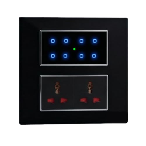 Image of Smarteefi Touch 8 Port Modular WiFi Smart Switch Board, 6 Smart Switch, 2 Smart Plug, Compatible with Alexa & Google Home, Black (Size: 8M-Square (154mmx160mmx40mm))