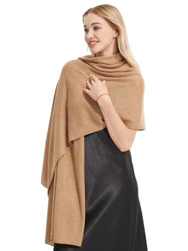 Image of Ohyiian Luxury Cashmere Shawl and Wrap for Women, All-Season Pashmina Scarf Travel Blanket Large Cashmere Wool Blend Shawl (Camel)