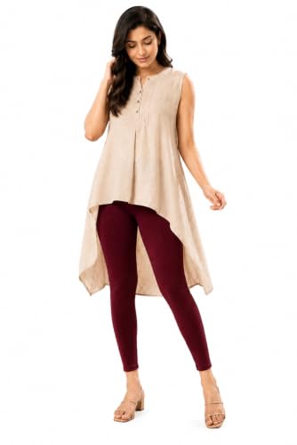 Image of Women's Cotton Lycra Ankle Length Leggings | Regular Rise, Soft 4 Way Stretch Fabric | Casual & Ethnic Wear